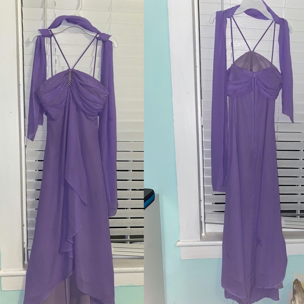 Lilac Knee Length Dress with Shall